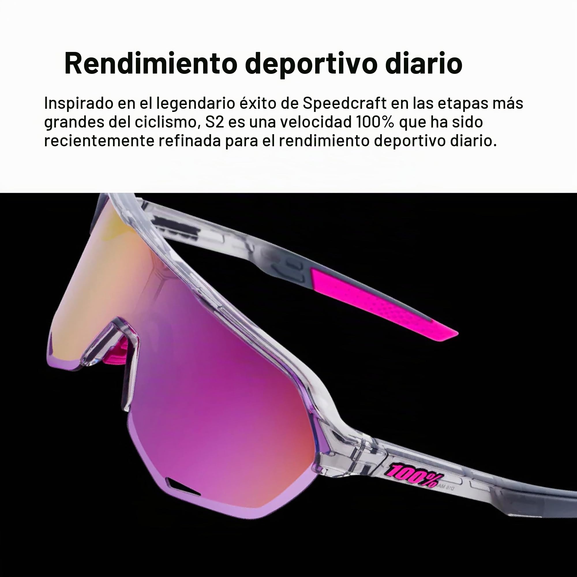100% S2 Sport Performance - Gafas de sol de ciclismo deportivas con policarbonato, lentes resistentes a los arañazos