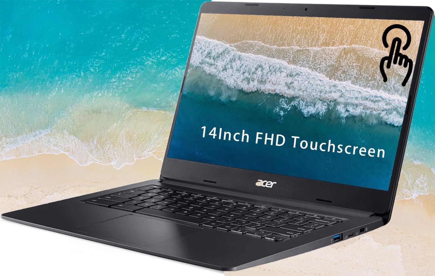 acer Chromebook Laptop - 14 Inches FHD - Touchscreen - IPS Display - 4GB LPDDR4 RAM - 64GB eMMC Storage - Intel Celeron Dual-Core Processor - Charcoal Black - 12.5 Hours Battery Life - 720p Webcam