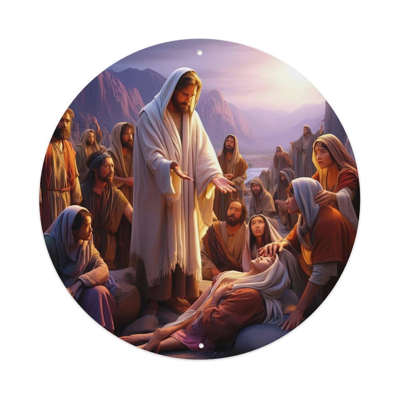 Religious Poster Jesus And The World Vintage Metal Tin Sign Plaque Wall Decor for Cafe, Club, Garden Round Metal Poster 8x8Inch