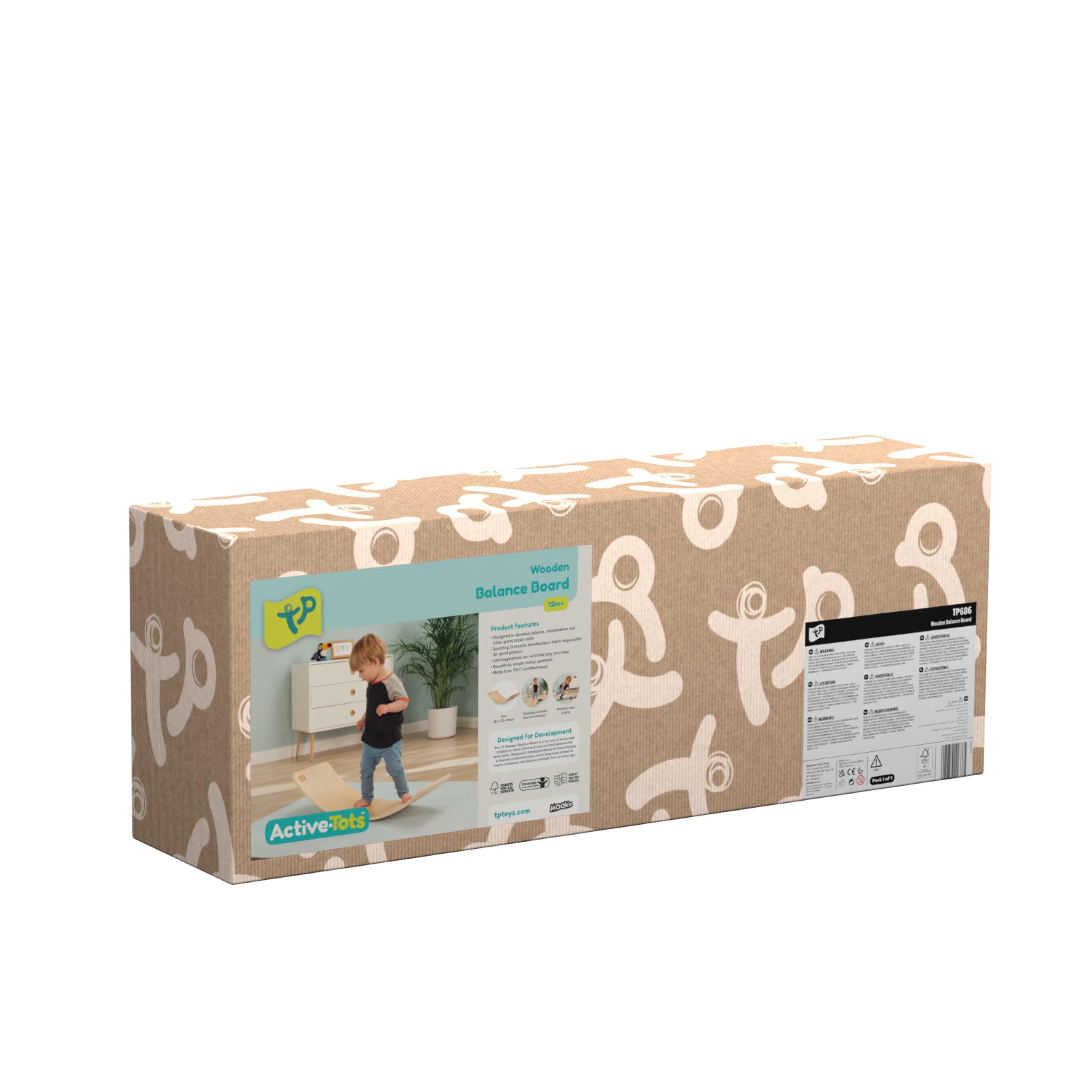 TP Toys Planche d’Équilibre en Bois FSC Active-Tots – Montessori Dès 12 Mois – Développe Motricité, Équilibre et Confiance – Design Épuré – Usage Domestique – 81 x 30 x 18 cm