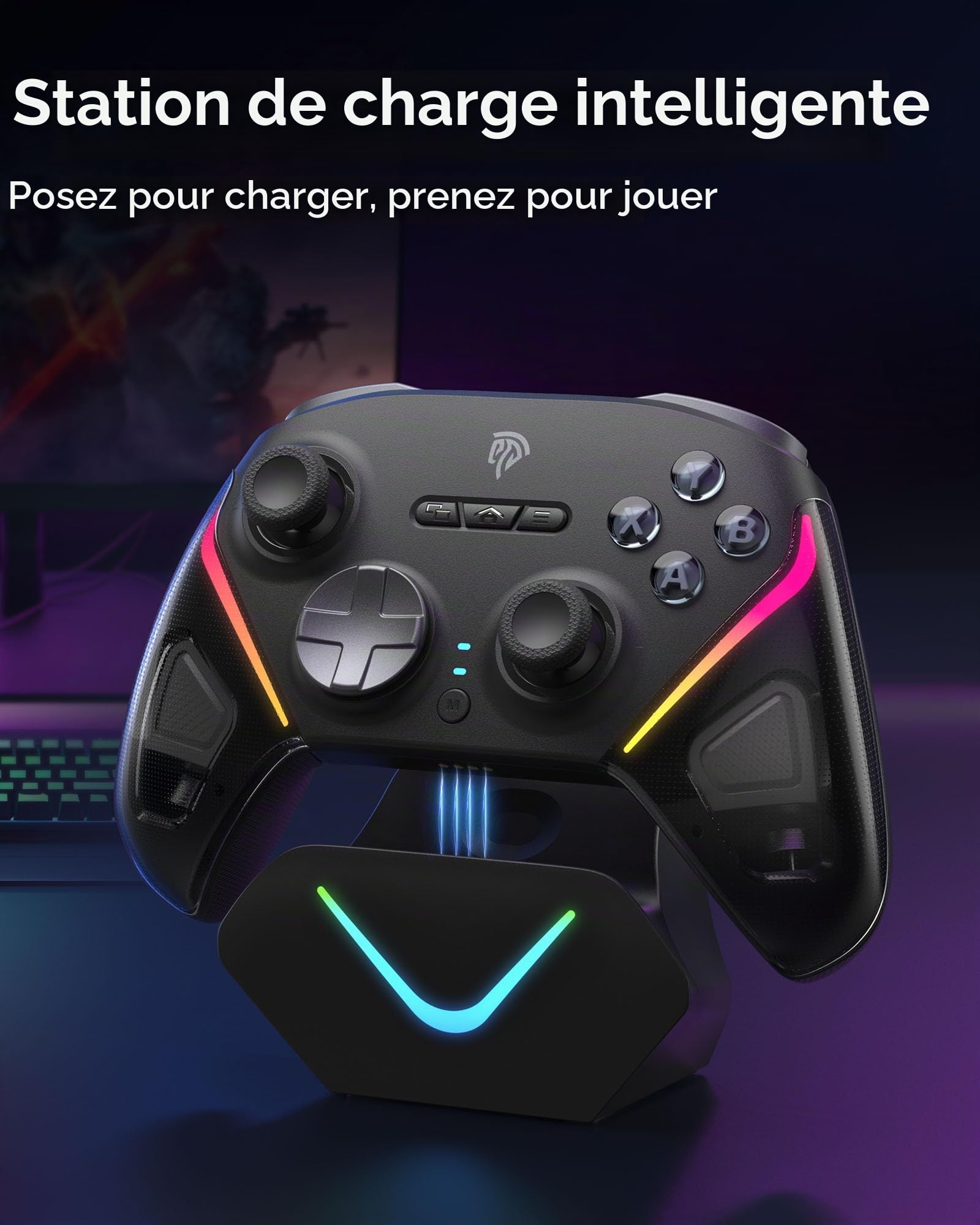 EasySMX Manette PC sans Fil, Contrôleurs Switch 2 avec RGB, Noir Jaune