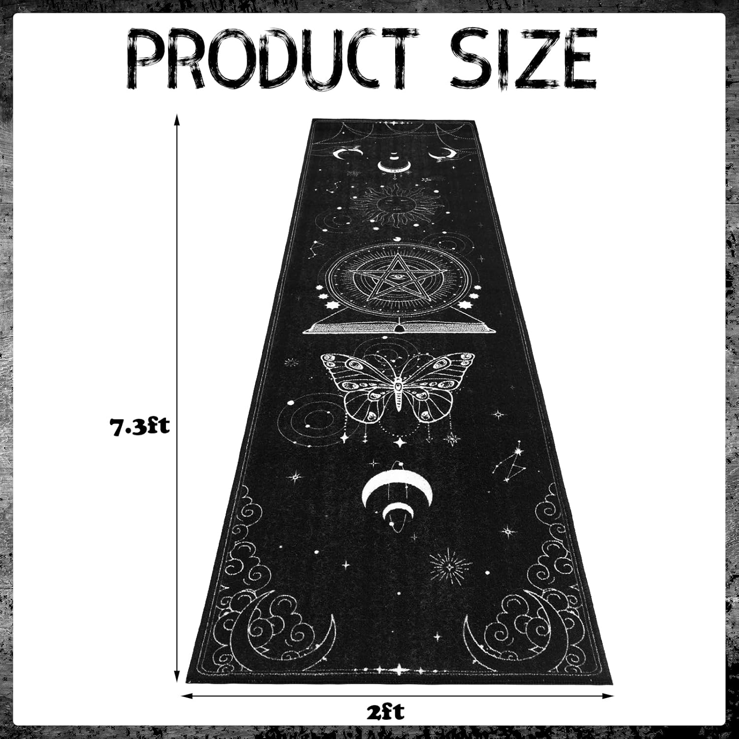 Timgle Gothic Runner Rug 2' x 7' Runner Mat Sun and Moon Mats Black Christmas Theme Soft Large Non Slip Floor Mat for Bedroom Living Room Christmas Decoration