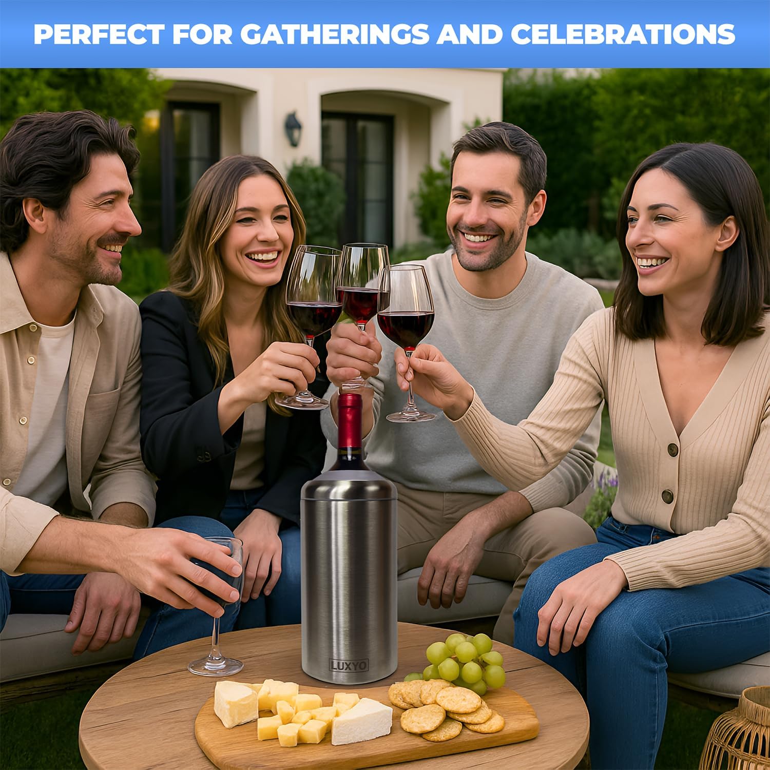 LUXYO Wine Bottle Chiller – Portable Insulated Champagne Cooler for 750ml Bottles, Stainless Steel Double Wall Bucket for Hosting, Gifts & Outdoor Use - Image 4