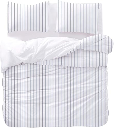 Miniatura 8 de Wake In Cloud - Juego de edredón a rayas, estampado de rayas verticales a rayas neutrales, ropa de cama suave y ligera, 3 piezas, gris y blanco,