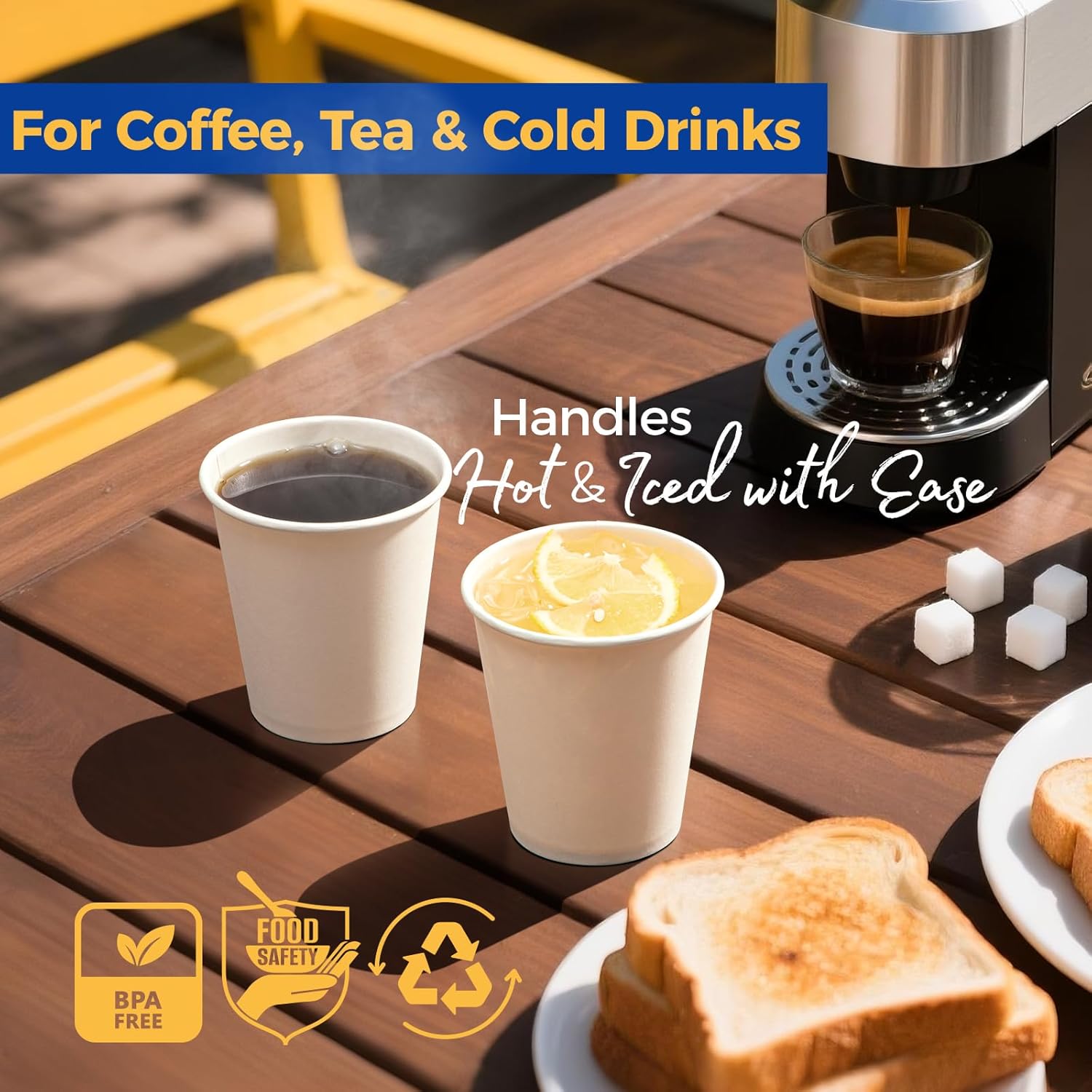 Fit Meal Prep 100 Pack 10 oz Disposable Paper Coffee Cups, Premium Hot Cups for Hot/Cold Beverage, Durable Thickened White Paper Cup Bulk for Party, Office, Bussines, Cafes, Bistros, Daily Use - Image 4