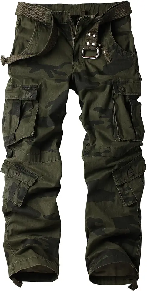 Calça cargo masculina camuflada de algodão, casual, tática, combate, militar, ripstop com vários bolsos
