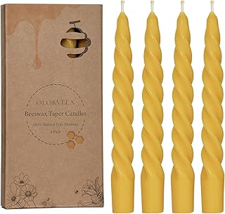 Yellow Beeswax Taper Candles 7", Natural Beeswax Spiral Dripless Taper Candles Set of 4,Unscented Short Candle Sticks,Organic Bees Wax Candles for Home,Christmas,Paryer,Relax, Smokeless & Dripless