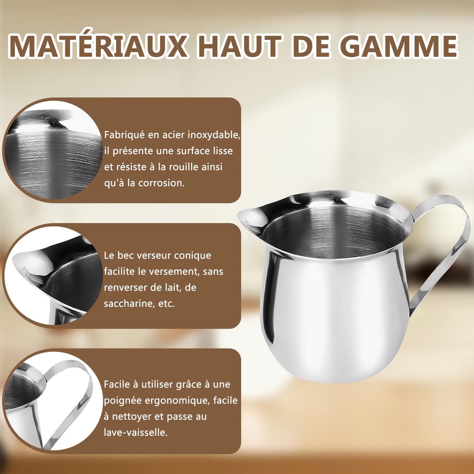 Lot de 12 petits pots à lait en acier inoxydable, pichet à lait de 90 ml