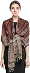 Pashmina Scarf Women Luxury Reversible Shawl Paisley Wrap Blanket Scarves with Fringes 78.5'' X 27.5''(Red Brown)