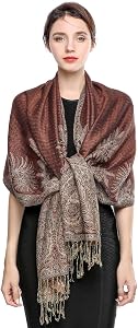 Pashmina Scarf Women Luxury Reversible Shawl Paisley Wrap Blanket Scarves with Fringes 78.5'' X 27.5''(Red Brown)