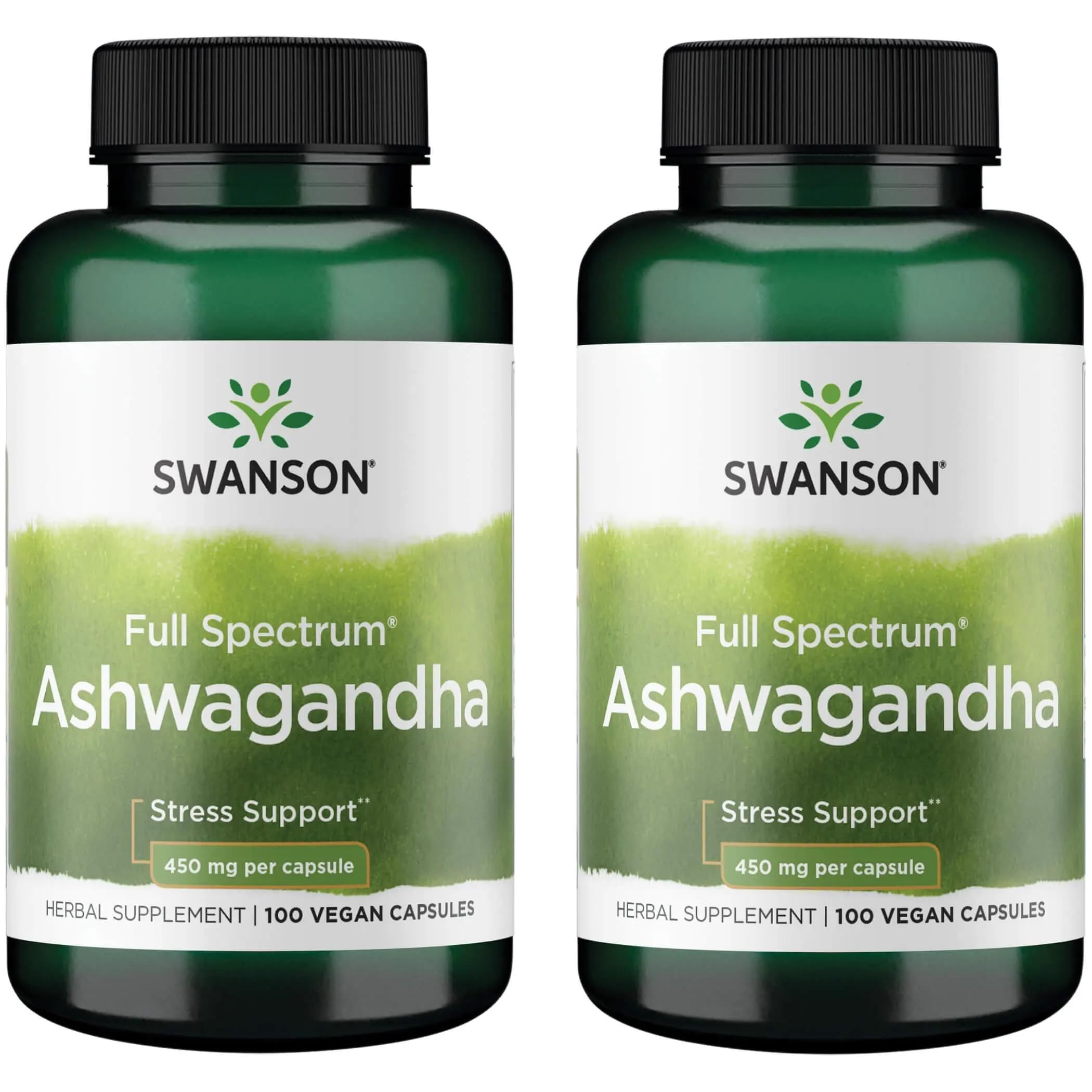 Swanson Ashwagandha Powder Supplement, 450 mg, 100 Capsules, 2 Pack