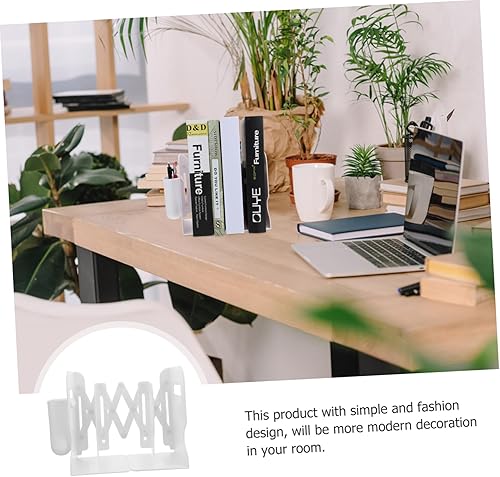 Miniatura 9 de Veemoon Organizador de plástico para libros, organizador de mesa, resistente, sujetalibros de metal para el hogar, sujetalibros plegable,