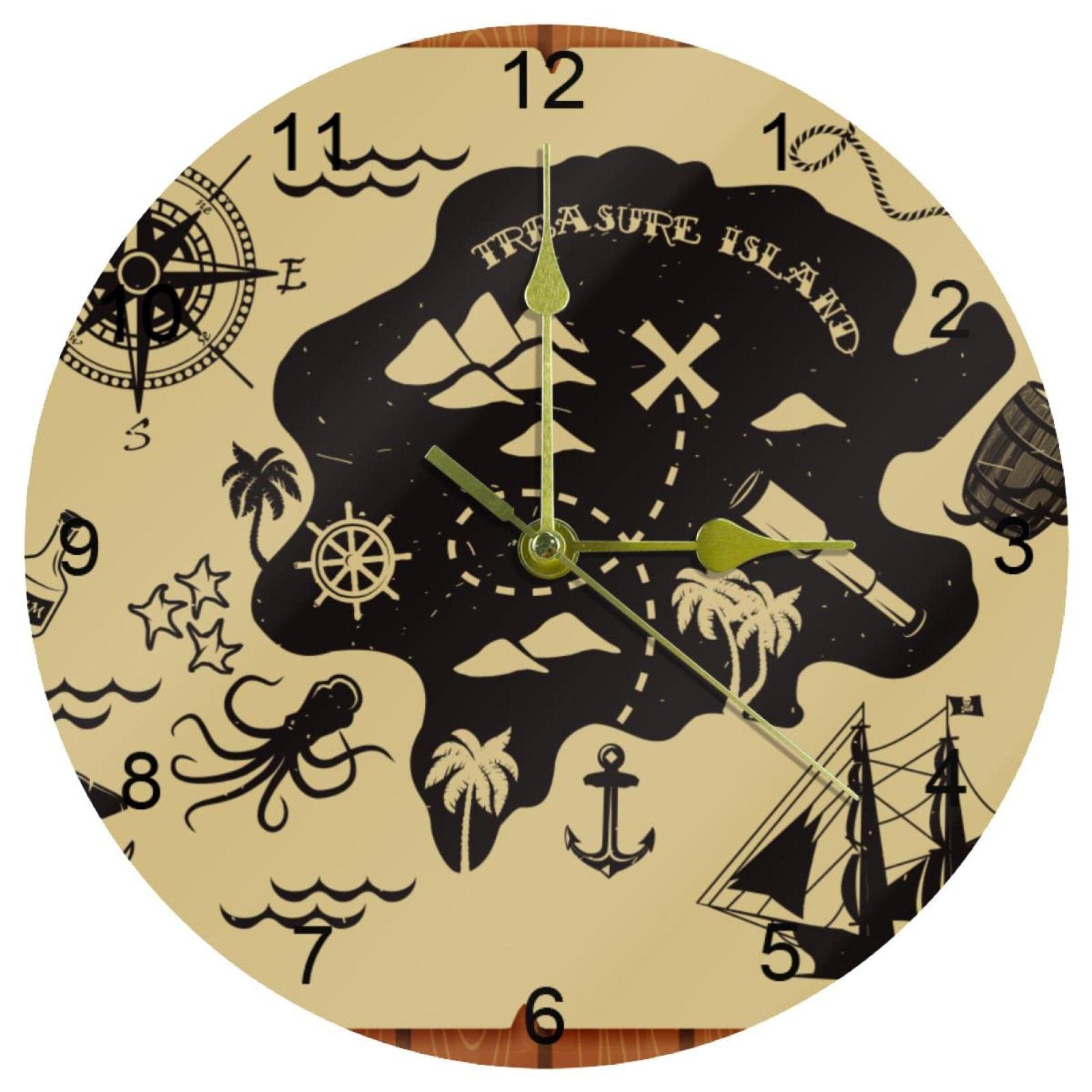 Horloges murales silencieuses carte de pirate 25 cm style vintage