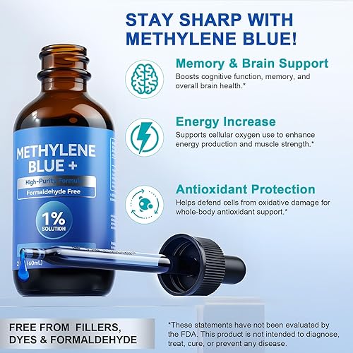 Miniatura 3 de Methylene Blue 1% Solution, Methylene Blue for Humans, Methylene Blue 1% Enhanced Liquid Solution for Increased Absorption, Humans Brain Health and