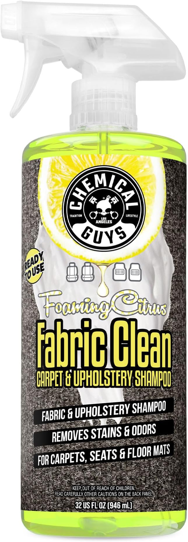 Foaming Citrus Fabric Clean Carpet & Upholstery Cleaner, Ready to Use, Sprayable (for Carpets, Seats & Floor Mats), Safe for Cars, Home, Office, & More, 32 fl oz, Citrus Scent