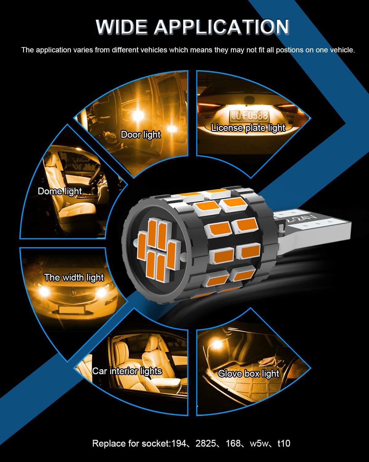 KATUR 194 T10 W5W 168 żarówka LED super jasna bursztynowa żółta 30-SMD 3014 Chipy 12-24 V CANBUS bezbłędne żarówki LED zamiennik do kopuły samochodu drzwi uprzejmość oświetlenie tablicy rejestracyjnej (ulepszona wersja)
