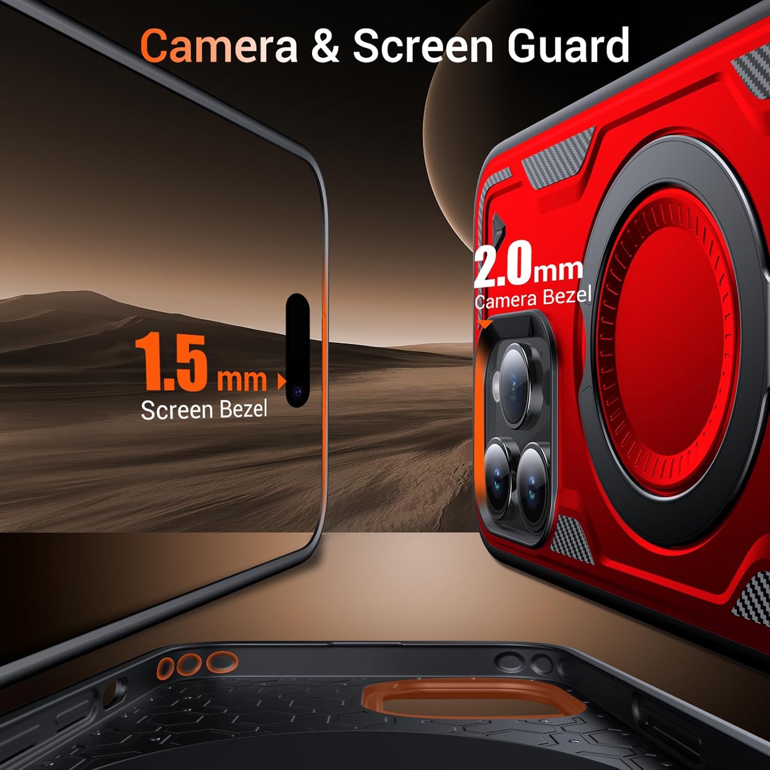 WYUIC Designed for iPhone 15 Pro Max Magnetic Case, Compatible with Magsafe, 10ft Drop Test Hard Rugged, 360 Rotating Ring Kickstand Shockproof Protection Phone Case iPhone 15 Pro Max Cover, Red - Image 4