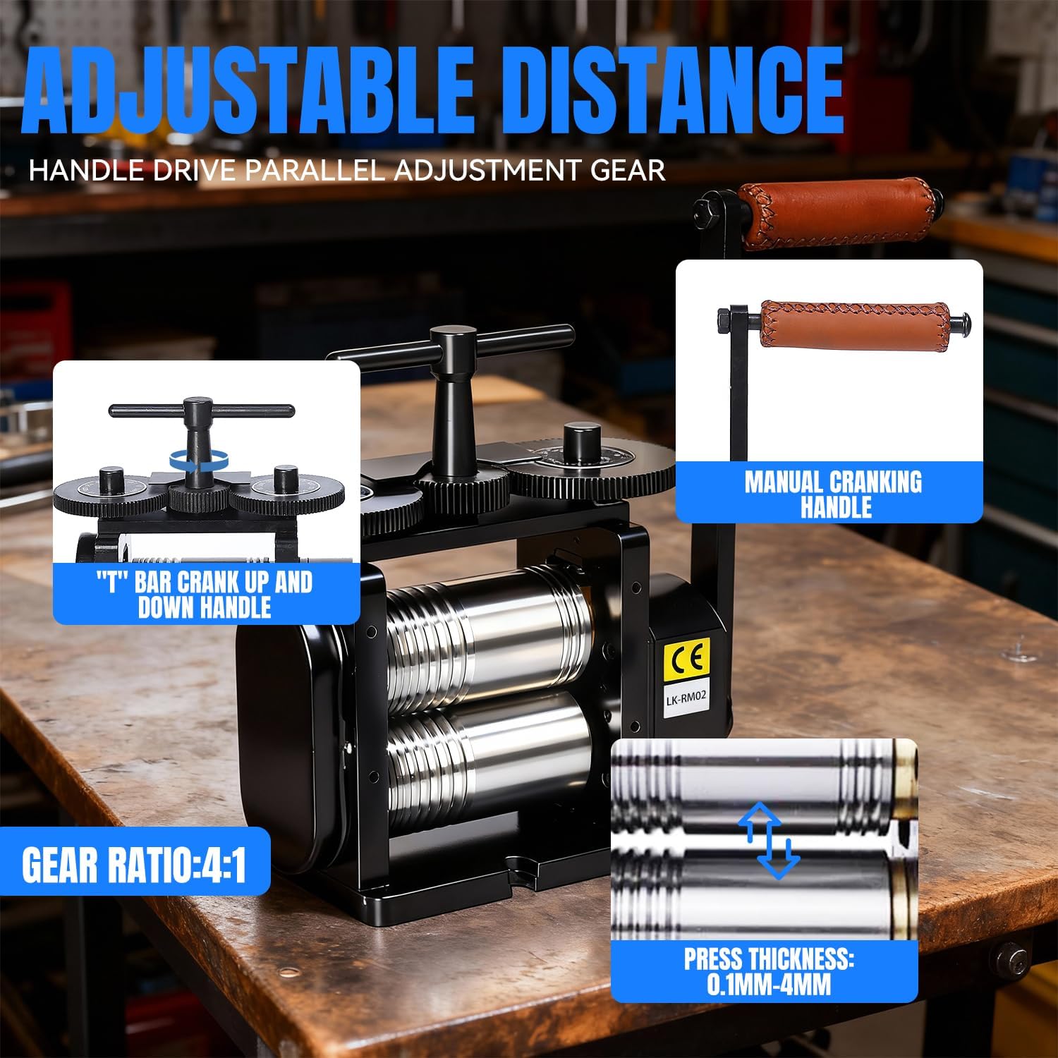 Rolling Mill - 5.11"/130mm Jewelry Rolling Mill Machine, Gear Ratio 4:1 Wire Roller Mill, 3-in-1 Multi-Function Rolling Mill, for Metal Jewelry Sheet Square Semicircle Pattern RM02A