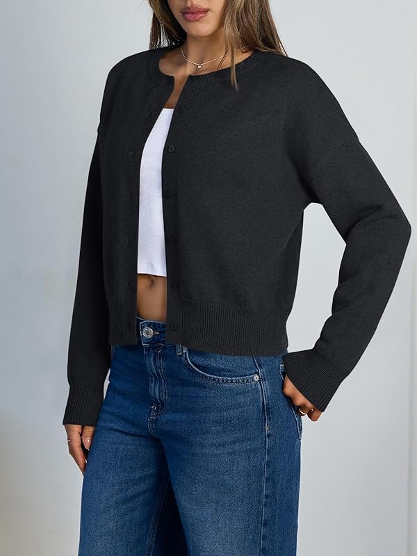 Trendy Queen Cropped Cardigan Sweaters for Women Lightweight Y2k Fall Outfits Spring Fashion Clothes 2026 Black M by Trendy Queen - Image 3
