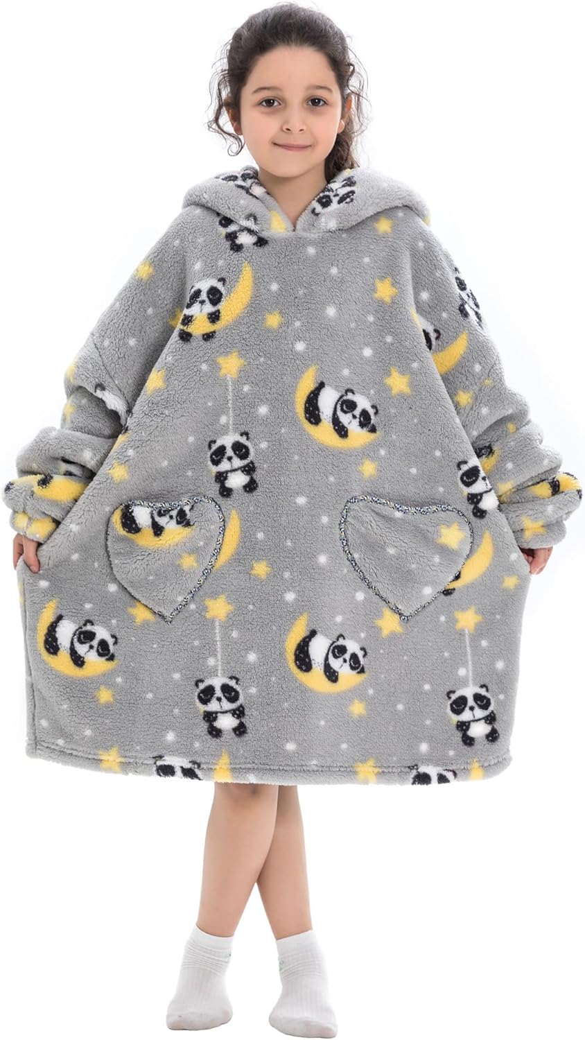 Wearable Blanket Hoodie for Kids,Toddler Oversized FLeece Hooded Sweatshirt with Pocket for Children Girls Boys