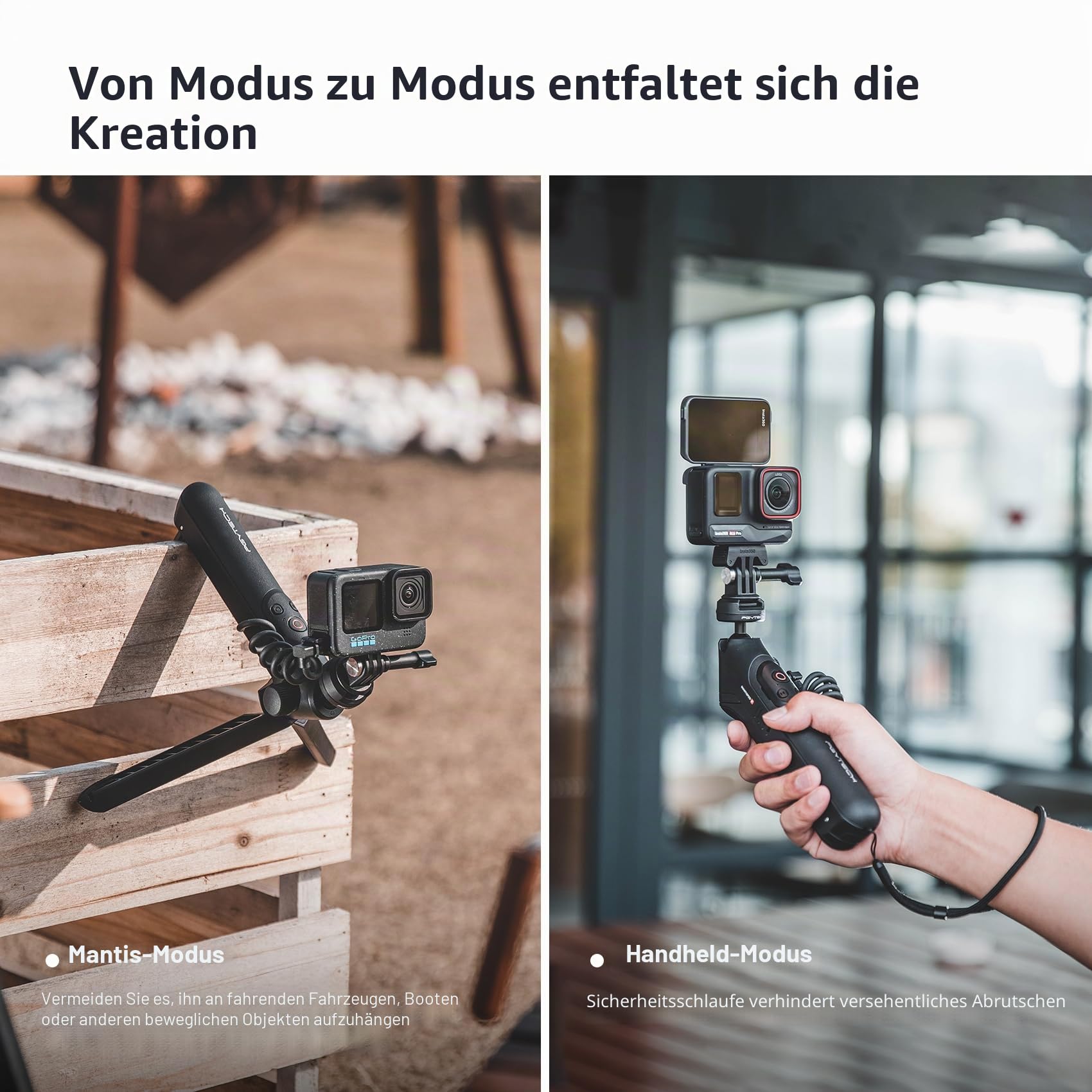 PGYTECH CapLock MantisPod Power, Batteriegriffhalterung für Insta360 Ace Pro 2/X3 Laden Selfie Vlog Anhang Stativ Einbeinstativ mit Action Kamera und 1/4" Adapter, 5000mAh Stromstick für Telefon