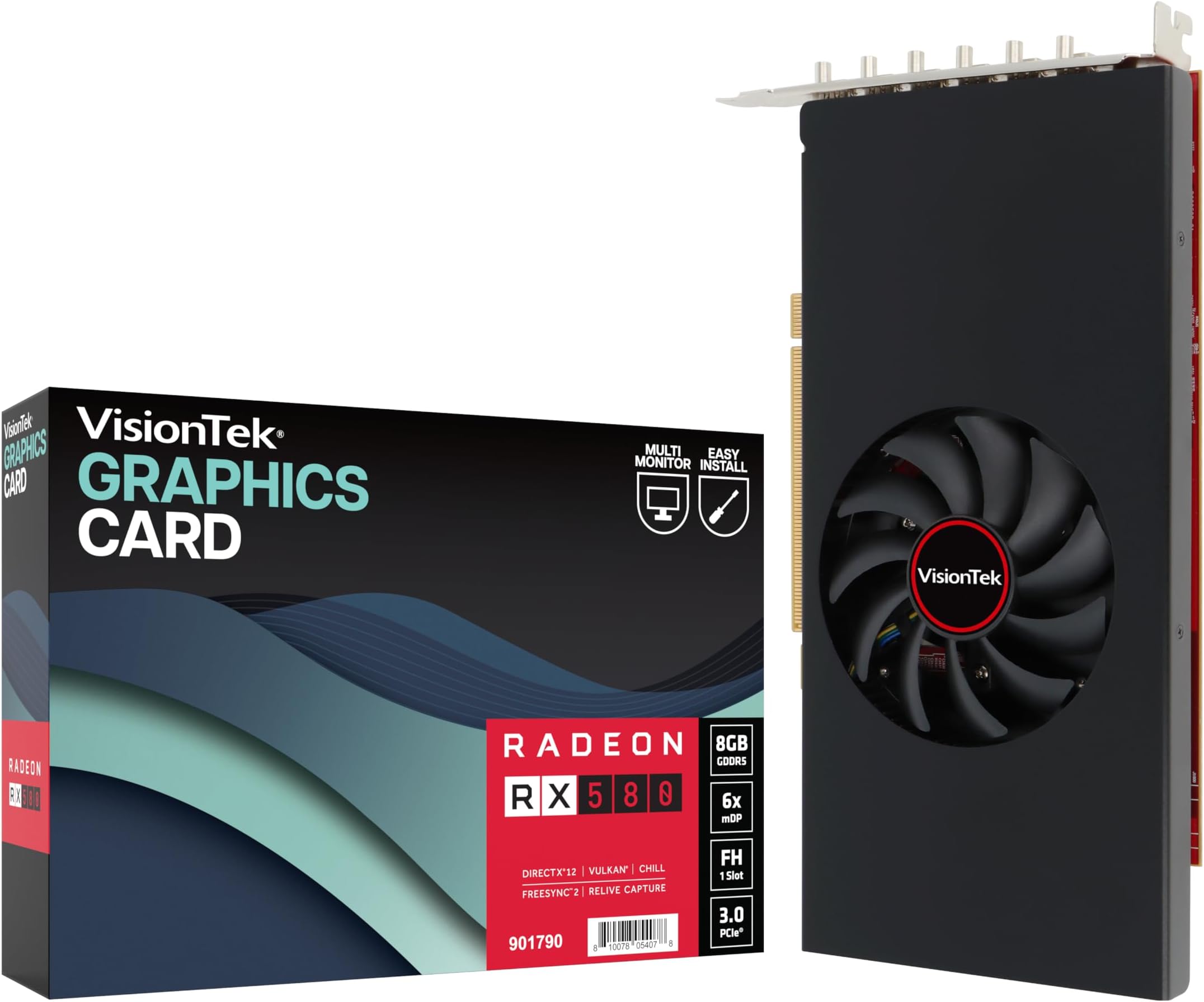 AMD Radeon RX 580 8GB GDDR5 Single Slot Video Graphics Card for PC 256-Bit DirectX 12, 75W Bus Power, PCI Express X16 3.0, 6 mini DisplayPort