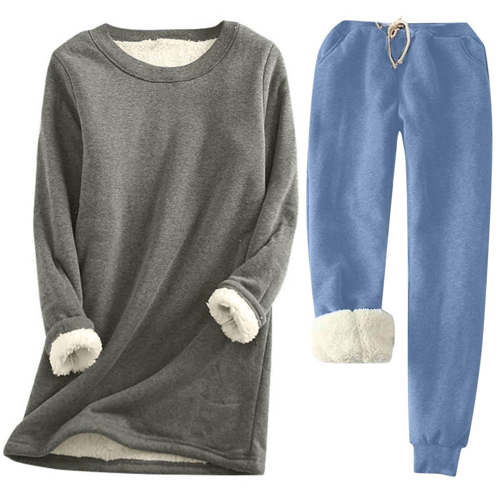 Traje de casa para mujer, suave y mullido, de felpa de manga larga, pijama de forro polar, ropa de noche térmica, ropa de dormir, pijama de invierno, juego de dos piezas, 2 piezas