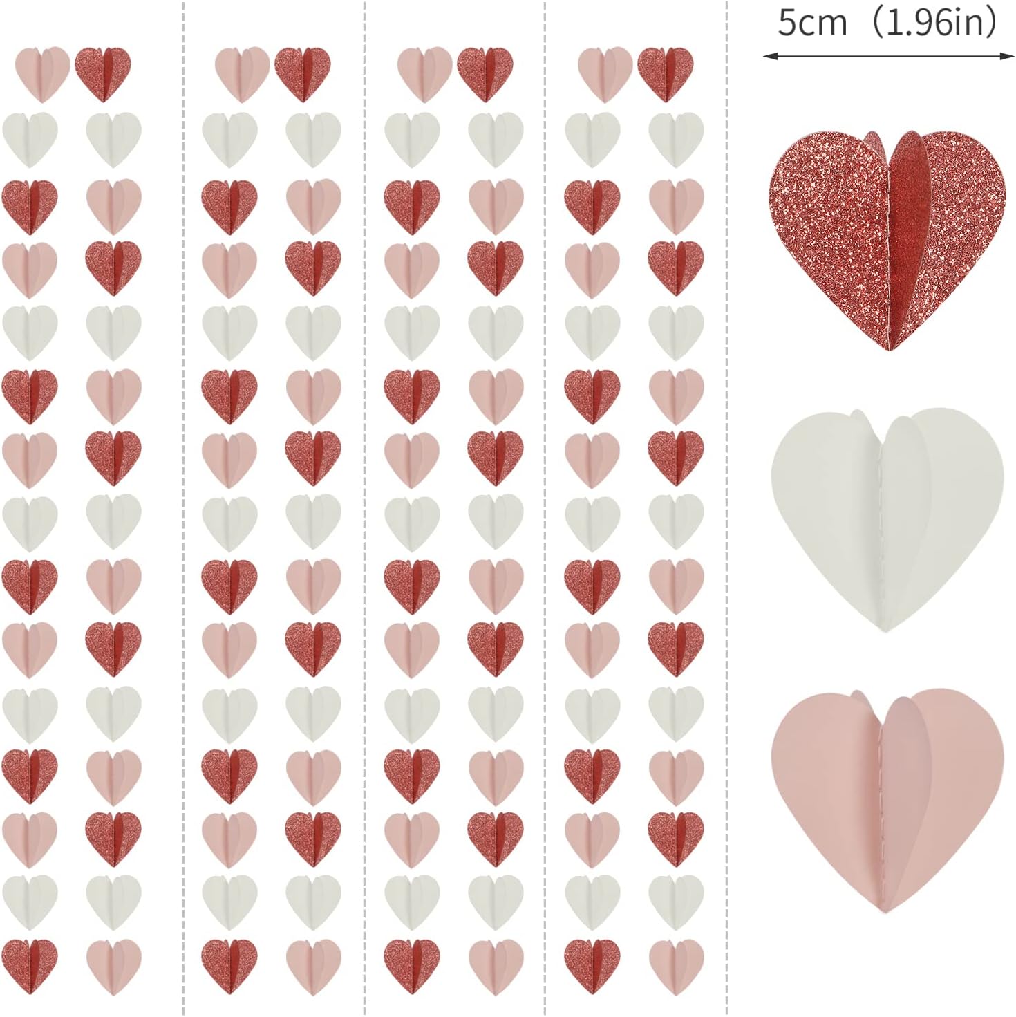 Rose-Gold Pink White Galentines-Decorations Heart Garland - 39Ft 3D Valentines Day Party Hanging Paper Streamers Banner,Engagement Wedding Bachelorette Baby Bridal Shower Mothers Decor Ouruola - Image 2