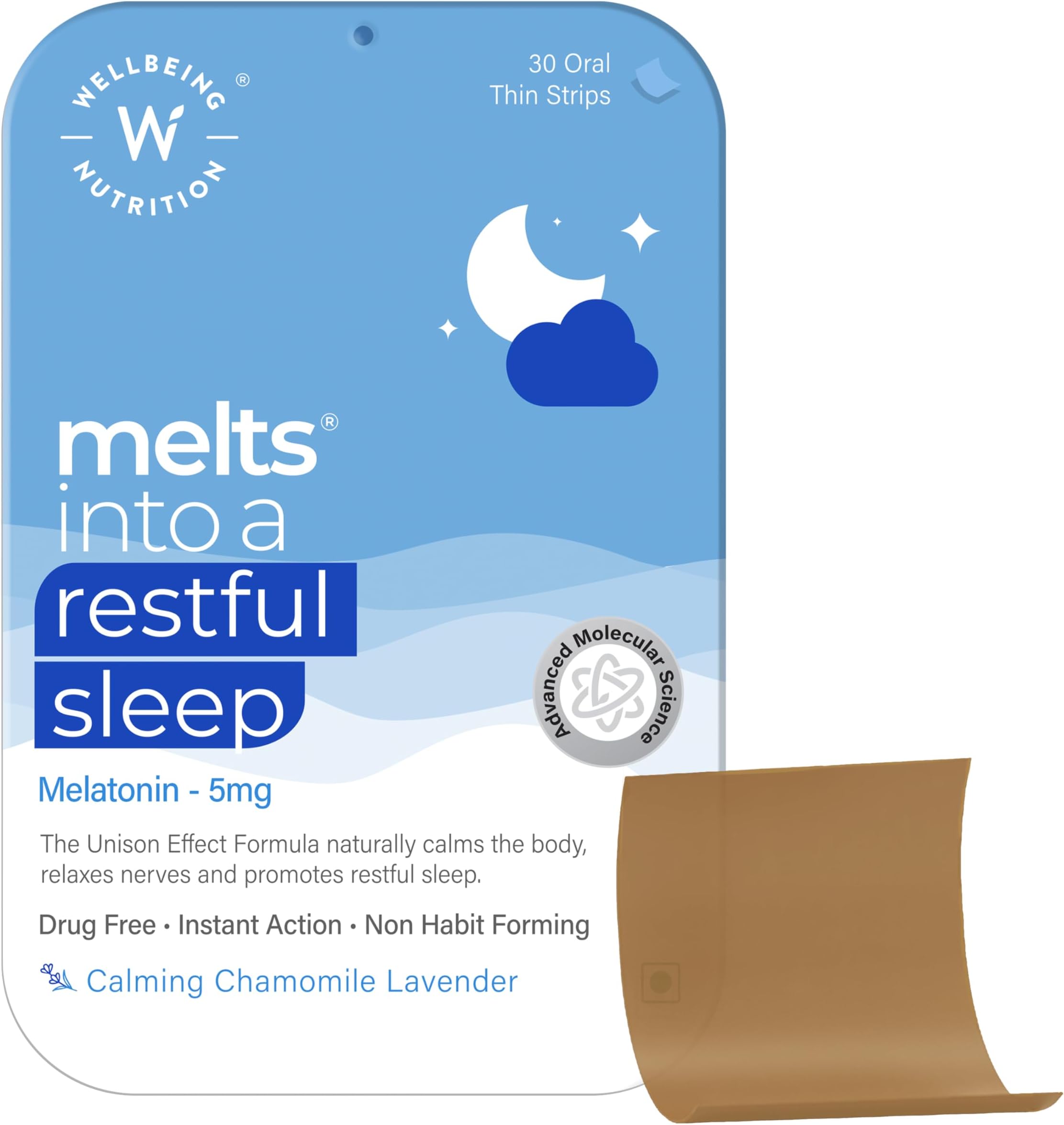 Melts Restful Sleep Aid | Plant-Based Melatonin 5mg, Chamomile, Tagara, L-Theanine for Deep Sleep | Clinically Proven, Safe & Non-Addictive Sleep Aid, 30 Oral Strips