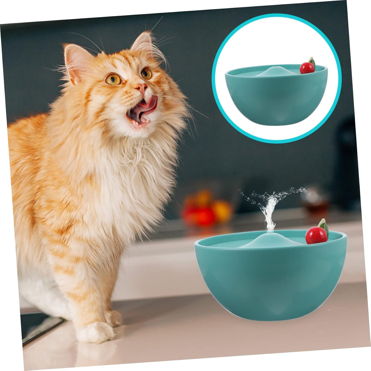 SUPVOX USB Ceramic Cat Bowl Automatic Water Fountain for Pets Durable Pet Water Dispenser with Smooth Surface for Cats Dogs and Animals Green Color