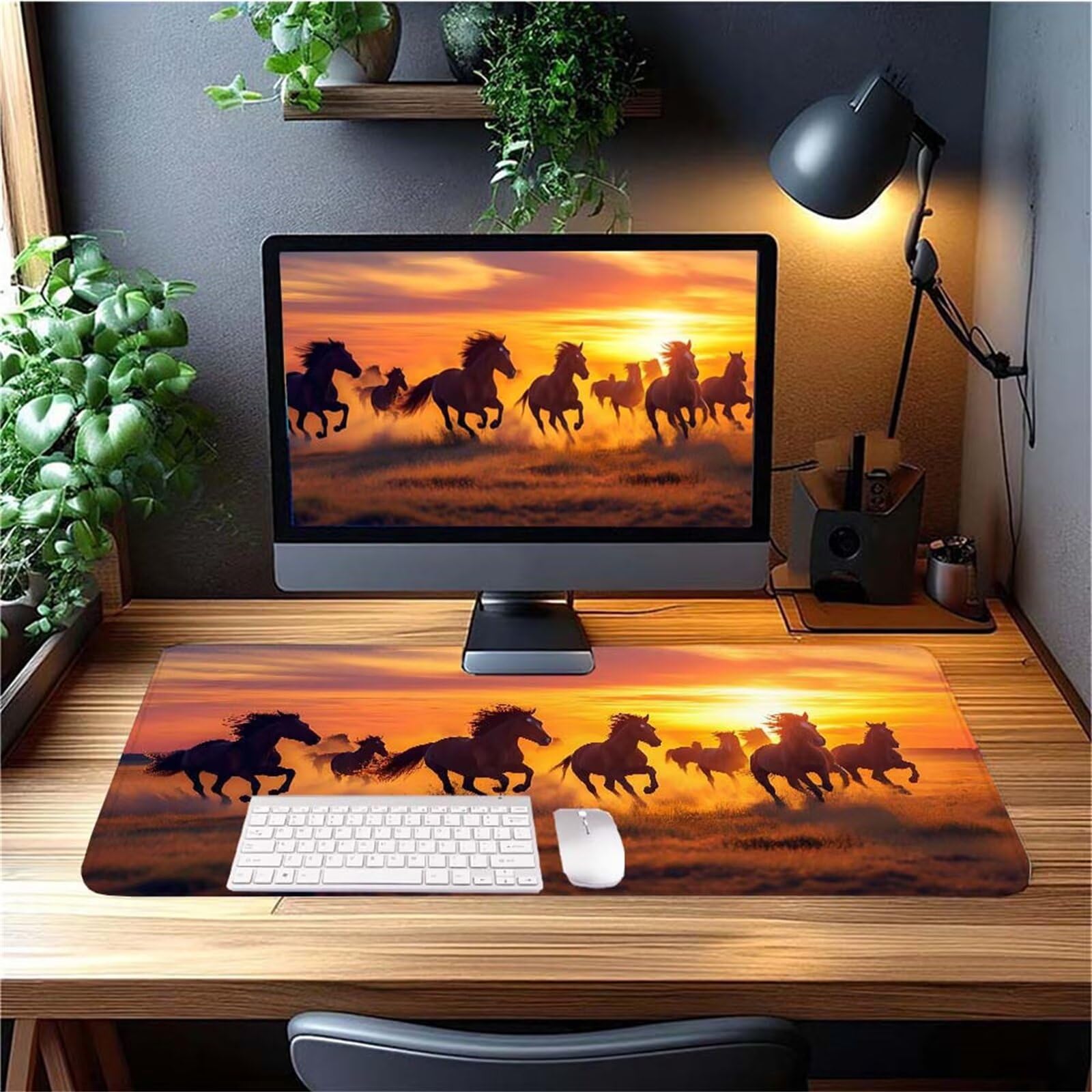 Alfombrilla Ratón Atardecer Caballo Alfombrilla Ratón XXL 1400x600x3mm Mouse Pad Resiste Salpicaduras, Extendida de Gran Tamaño con Bordes Cosidos, Mejora la Precisión y la Velocidad, Duradera y-325