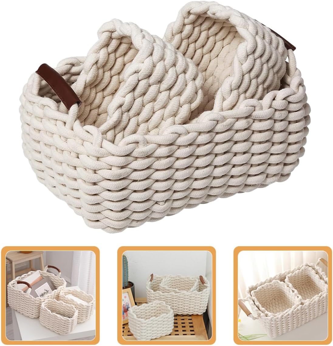 Cotton Rope Storage Basket Wicker Baskets for Storage Toy Organizer Household Snack Holder White