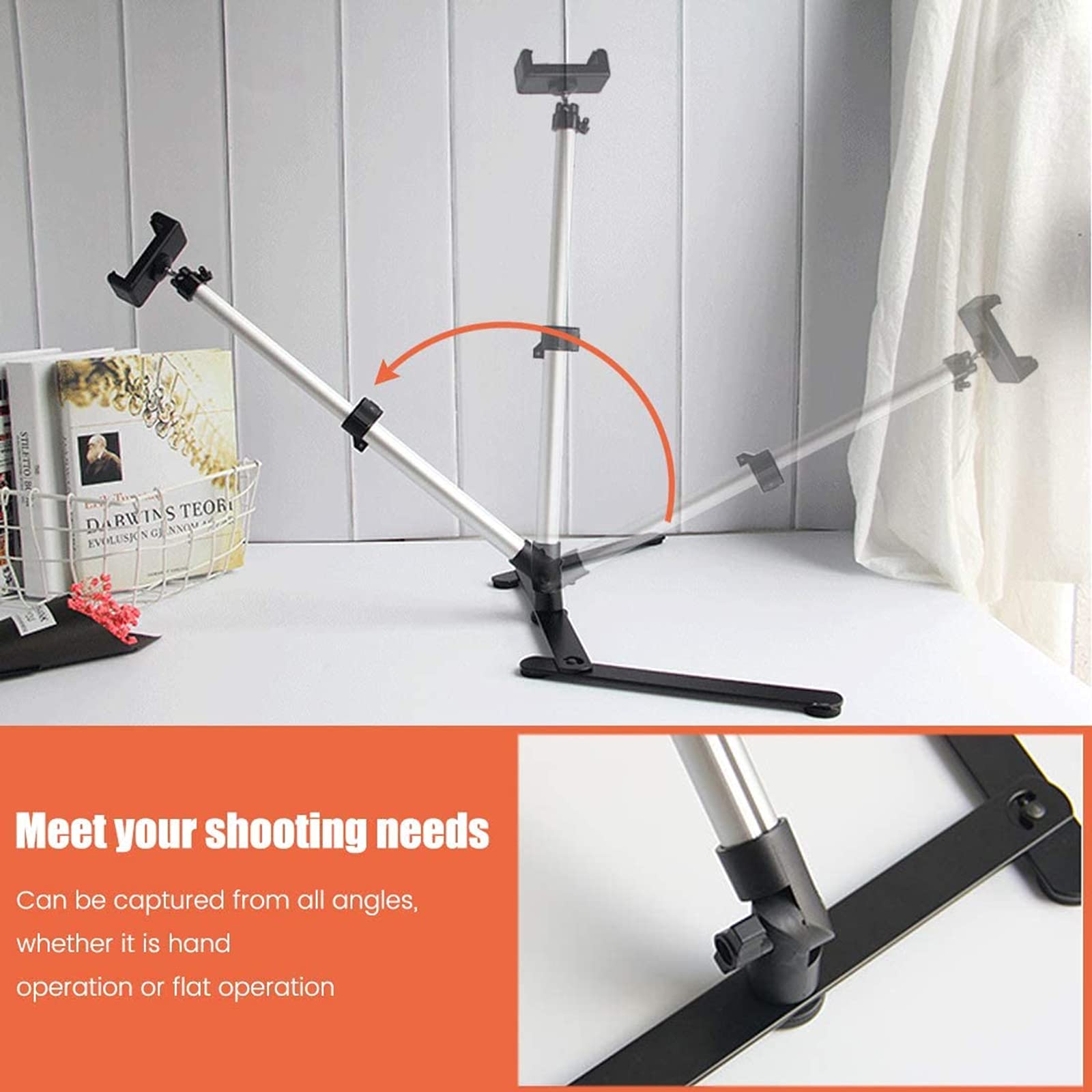 XUMI 10 Pulgadas Ring Light Trípode con Soporte para teléfono móvil, Ajustable Soporte de teléfono aéreo para enseñanza en línea, Video, artesanía Demo, caligrafía, pastelería