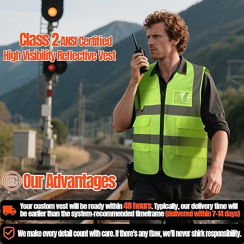 Miniatura 4 de BeautyWill Chaleco de seguridad personalizado Logo Clase 2 Chaleco reflectante de alta visibilidad con bolsillos Ropa de trabajo de construcción