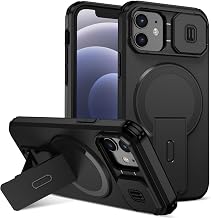 ShieldTech MagStand Series Case for iPhone 12 | Mobile Phone Cover with Sliding Camera Shield, Mag-Safe, Kickstand, Shockproof for Apple iPhone 12 – Black