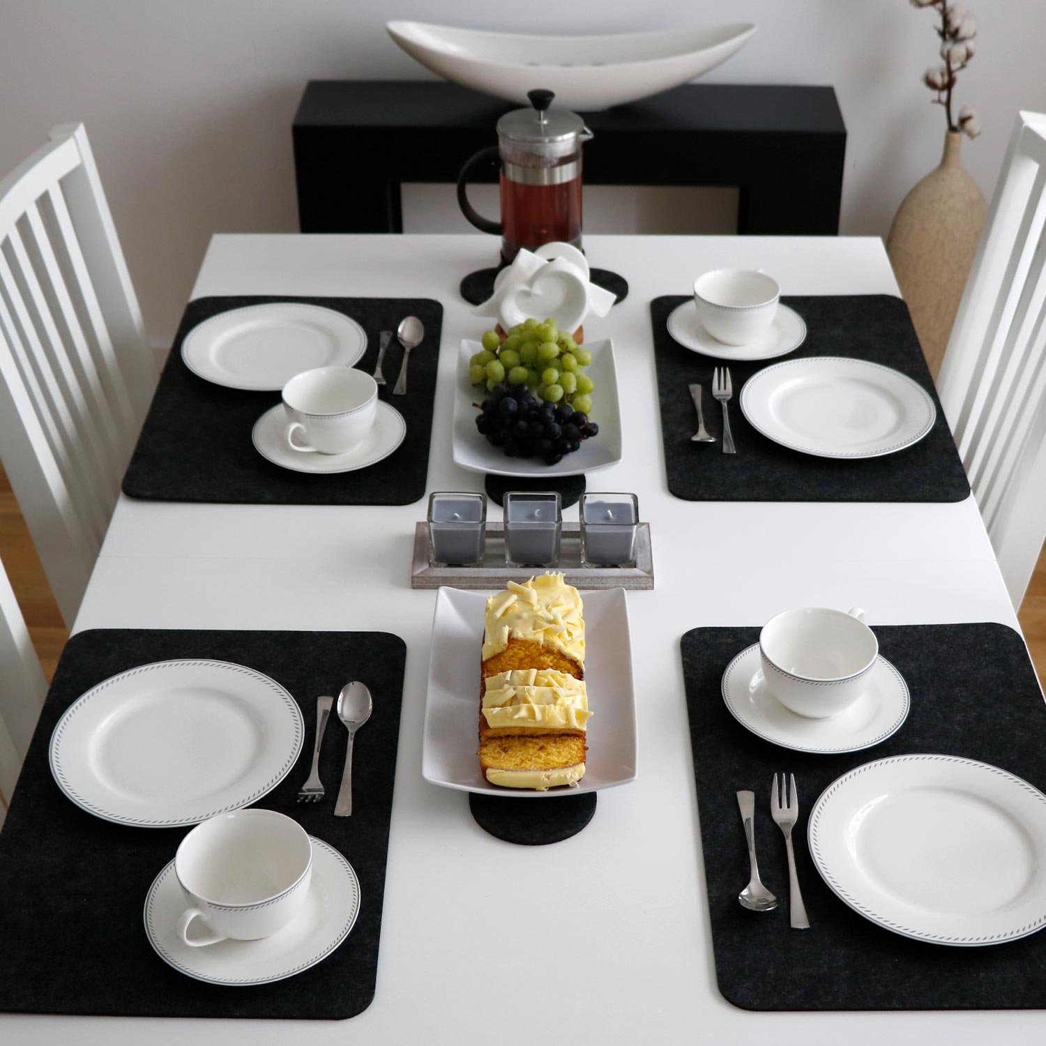 DuneDesign 4 Extra-Dicke Filz Tischsets 43x30x0,5cm Edle Platzsets Platzdeckchen Tisch-Unterlage Filzunterlage Anthrazit Küche, Haushalt & Wohnen