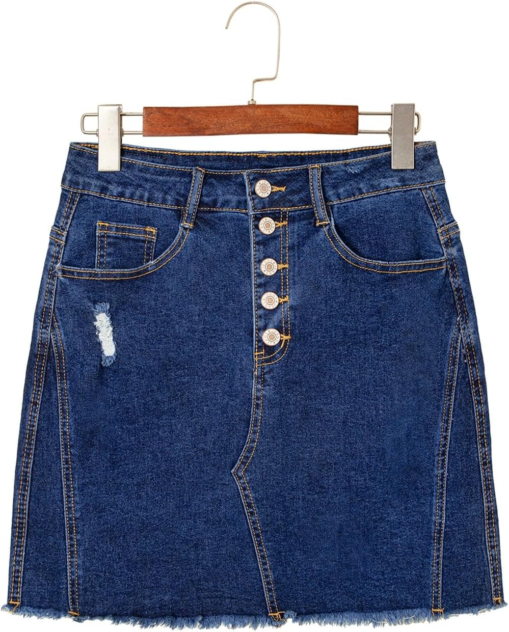 Sidefeel Women's Jean Skirt Stretchy Ripped Frayed Button Fly Summer Denim Skirt - Image 6