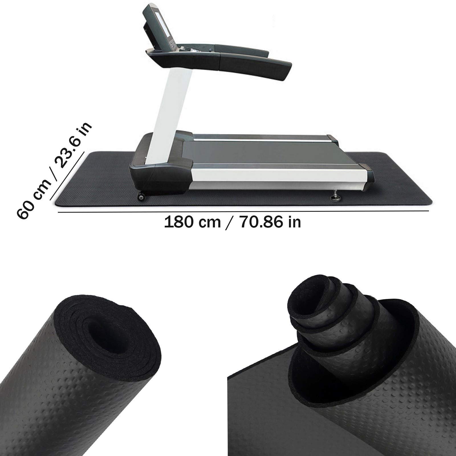Tappetini per Attrezzature Fitness, Tappetino per Tapis Roulant Tappetino Antiscivolo Resistente Anti-Vibrazione Tappetini per Pavimento Protettiva per Attrezzi da Fitness 180 × 60 × 0.4 cm