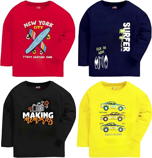 Lush Plush Boys Cotton Full Sleeves Printed T-Shirt (Multicolor) Combo Pack