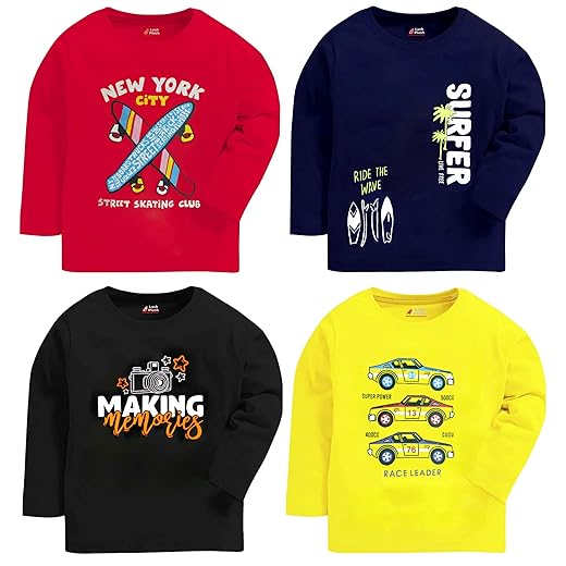 Boys Cotton Full Sleeves Printed T-Shirt (Multicolor) Combo Pack