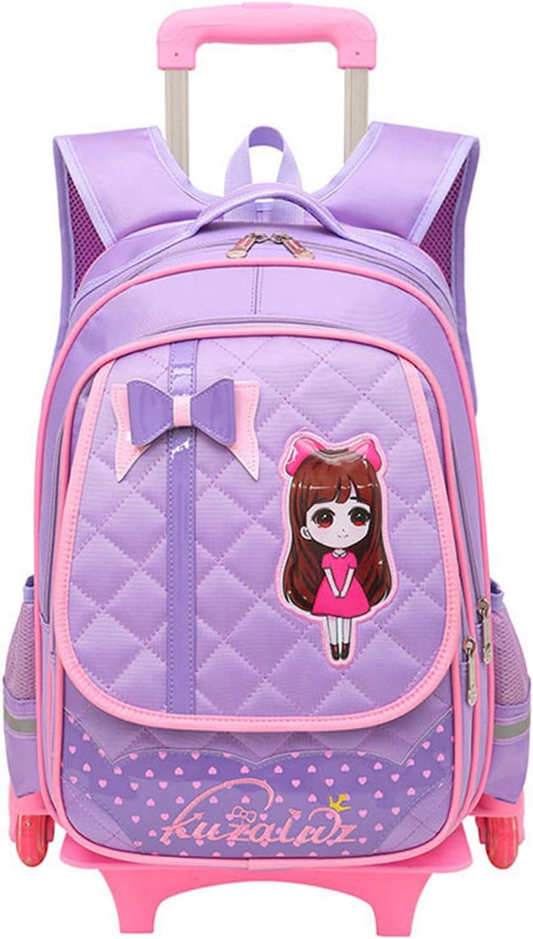 Cute Bowknot Waterproof Rolling School Bag Backpack on Wheels Princess Style Trolley Wheeled Backpack Carry on Luggage With Six Wheels Climbing Stairs