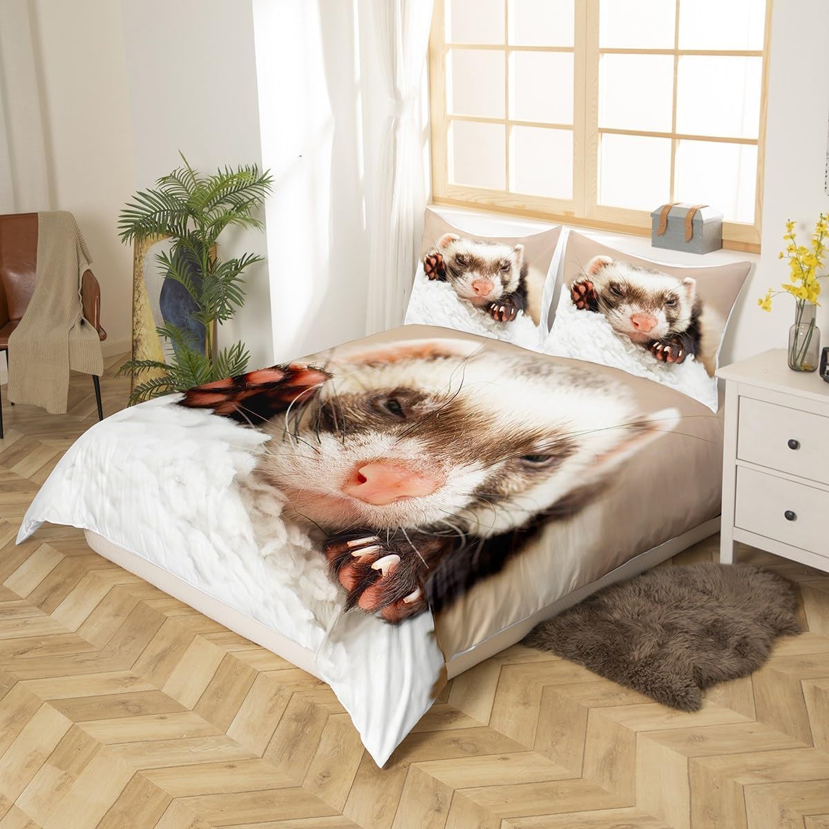 Poszwa na kołdrę 240x260 Mink Miękka mikrofibra Zestawy na łóżko 2-osobowe drukowane 3D Śliczne zwierzęta Poszwa na kołdrę z 2 poszewkami na poduszki i zamkiem błyskawicznym d.1595
