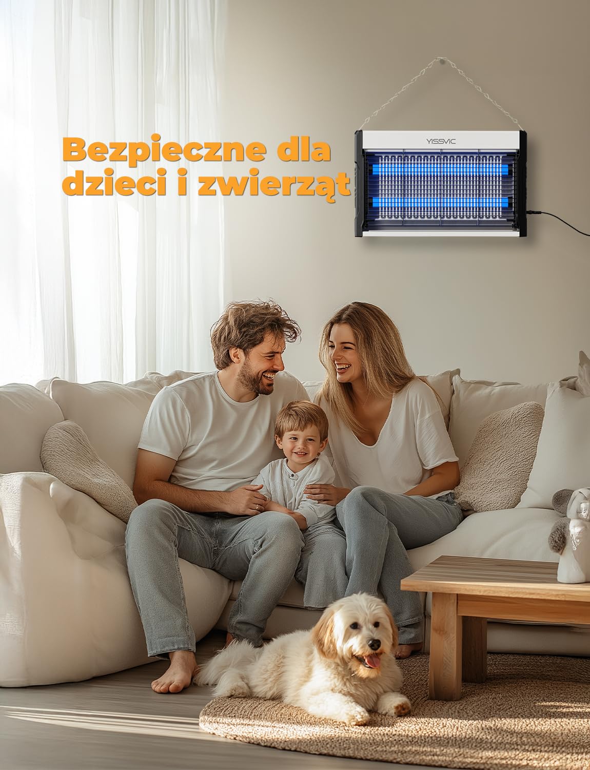 YISSVIC Elektryczna lampa owadobójcza LED, 2 m, kabel z łańcuchem do zawieszania i nóżkami, przeciw molom, komarom, muchom, do wnętrz, 39,5 x 24,6 x 6 cm