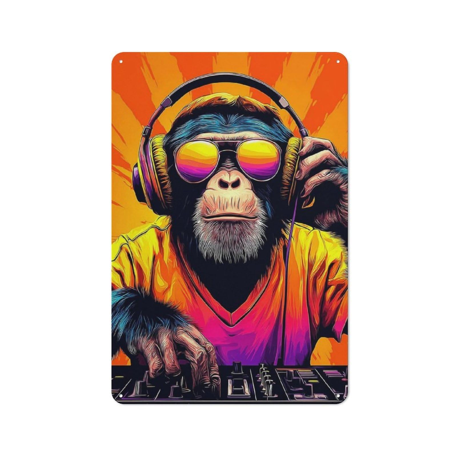 Junmoney Chimp Dj Beyond Imagination Office Metal Sign With Design 30X20cm, Classic Study Room Decor For Office, Study, Studio Or Hallway