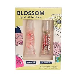 Blossom Scented Moisturizing Lip Gloss Tubes, Infused with Real Flowers, 0.6 fl. oz/18ml, 2 pack Full Size Gift Set, Strawberry/Watermelon