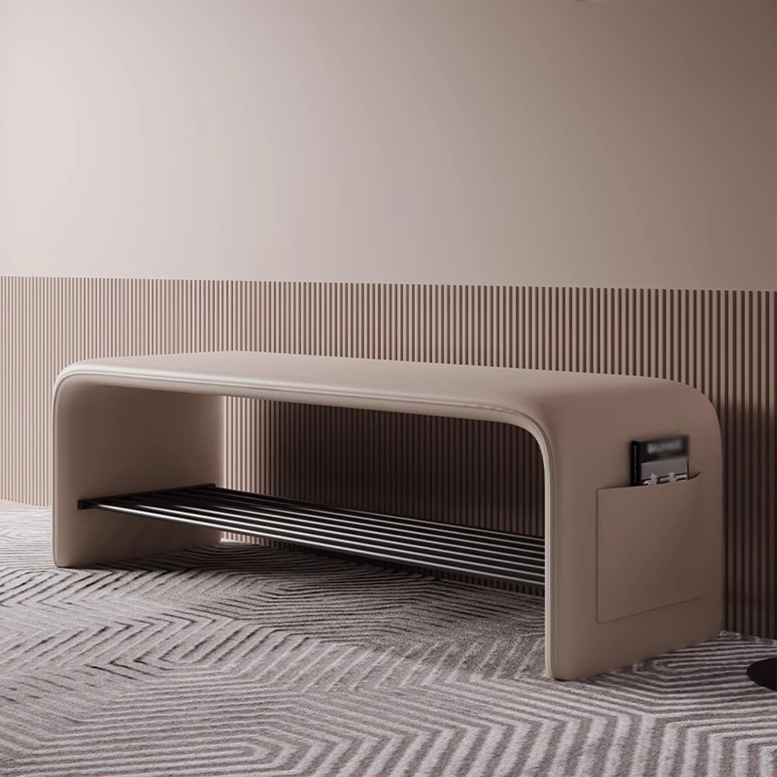 Pouf ottoman moderne en similicuir gris avec rangement chaussures de 60cm pour entrée