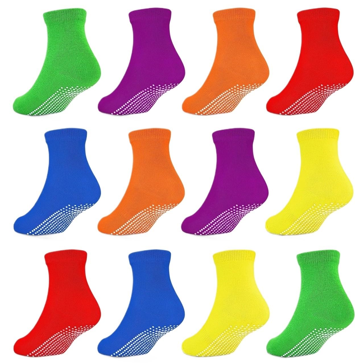 Calcetines Antideslizantes para Yoga 12 pares de calcetines antideslizantes a media pantorrilla for niños 0 a 10 años, adecuados for la escuela, el hogar, los viajes y deportes(3-5Y)