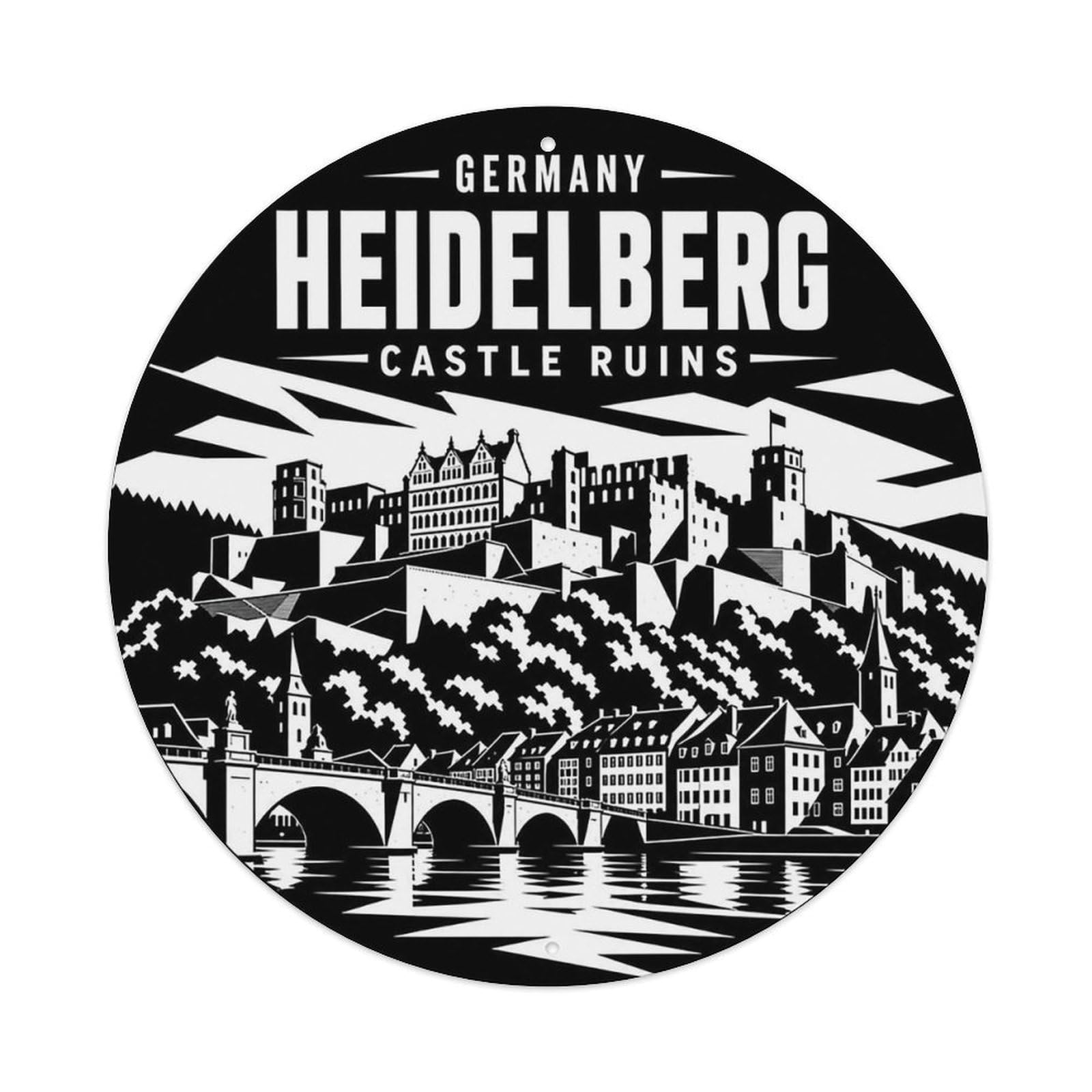 Heidelberg Castle Ruins German Monochrome Heritage Metal Tin Sign