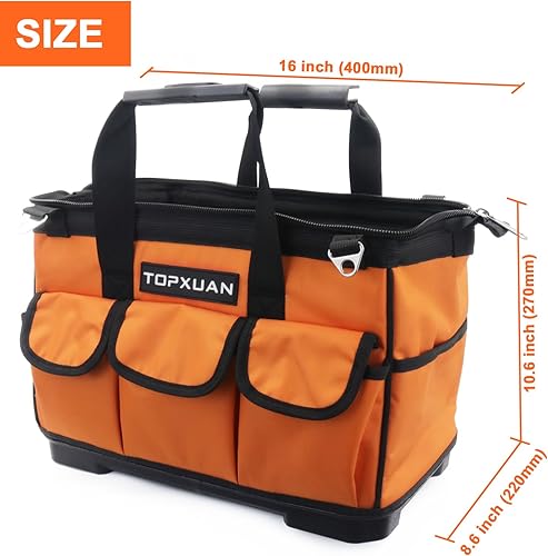 Miniatura 2 de Bolsa de herramientas de 16 pulgadas, base de plástico moldeada, resistente, impermeable, naranja, organizador de herramientas, boca ancha con