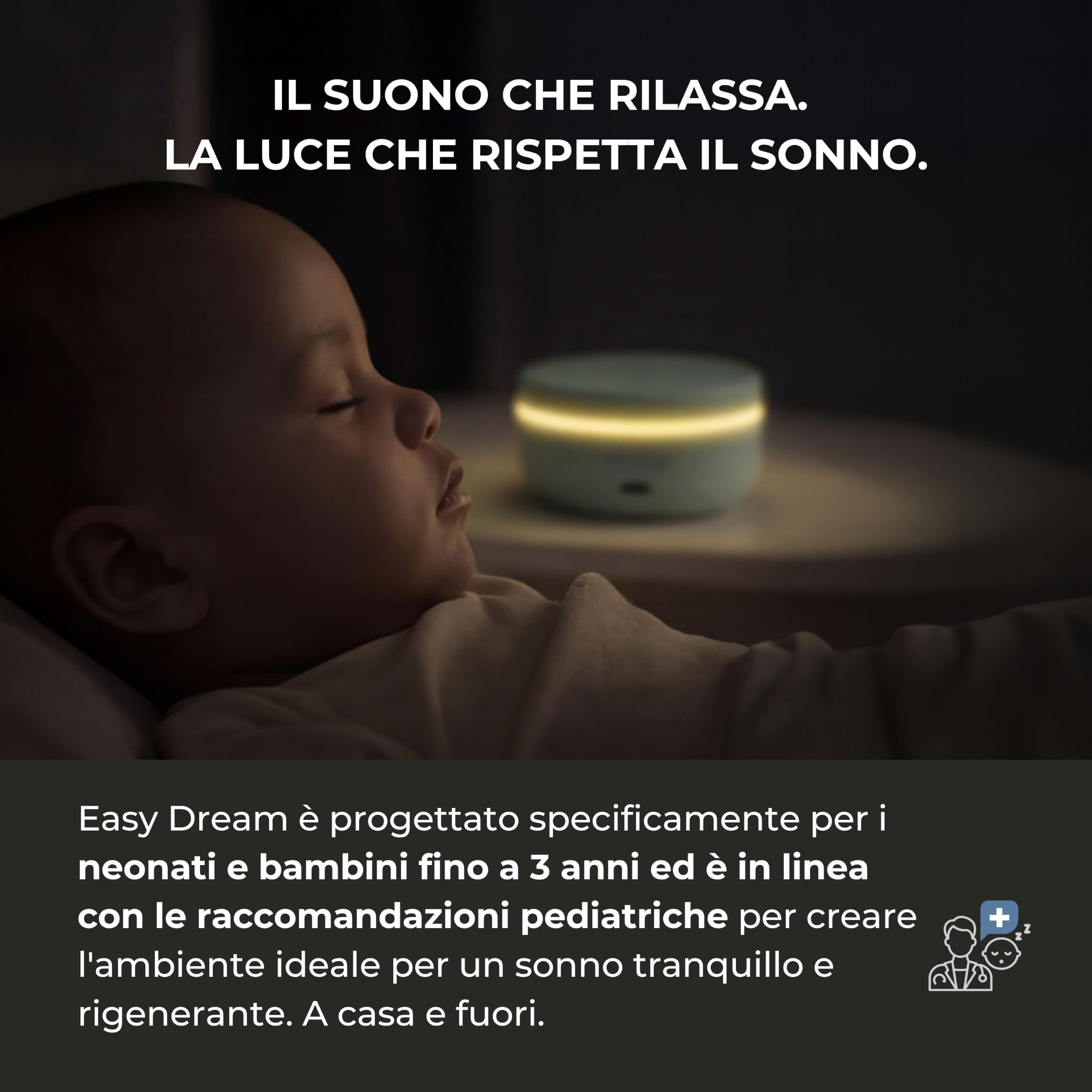 Nuvita 6620 Easy Dream Macchina Rumore Bianco e Luce Notturna – 30 Suoni Hi-Fi, 5 Colori Luce, Ricaricabile, Timer, Fino a 35h di Autonomia